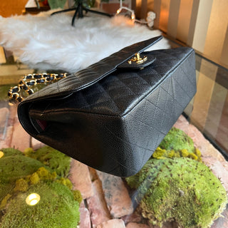 CHANEL Double Flap Jumbo Black Caviar Leather Shoulder Bag