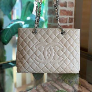 CHANEL GST Grand Shopper Beige Caviar Leather Quilted Tote