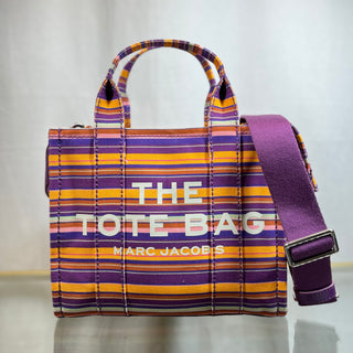 MARC JACOBS The Traveler Tote Bag Small Purple Multicolor Cotton Canvas Striped Tote