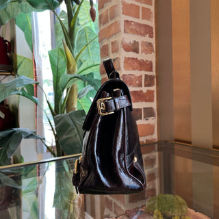 DOLCE & GABBANA Vintage Brown Striped Patent Leather Top Handle Bag