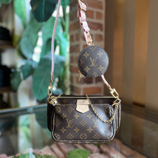 LOUIS VUITTON Multi Pochette Accessories Pink Brown Monogram Coated Canvas Crossbody Bag