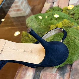 MANOLO BLAHNIK Carolyne Blue Embroidered Sling Back Pumps SZ38(8US)