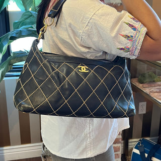 CHANEL Wild Stitch Black Calfskin Leather Shoulder Bag