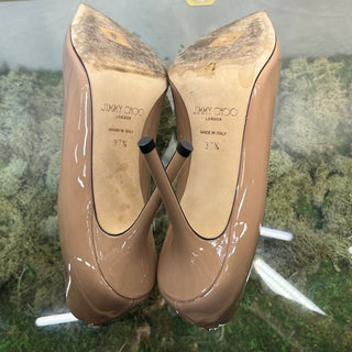 JIMMY CHOO Love Beige Patent Leather Pumps SZ37.5(7.5US)