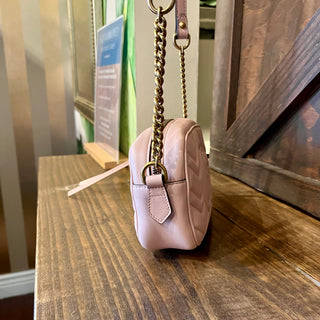 GUCCI Pink Calfskin Matelasse Mini GG Marmont Chain Crossbody