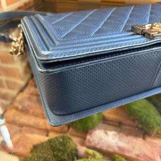 CHANEL Blue Perforated Medium Boy Bag