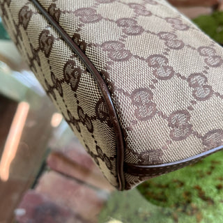 GUCCI Small GG Web Boat Pochette Brown Canvas Hand Bag