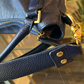 BRAHMIN Shoulder Bag Navy Blue Striped Leather Shoulder Bag