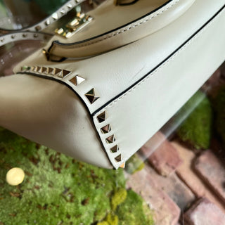 VALENTINO GARAVANI Rockstud Mini White Rigid Leather Tote Bag
