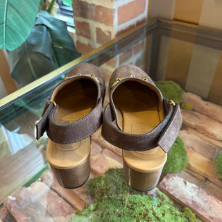 GUCCI Horsebit Accent Suede Slingback Pumps 36