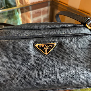 PRADA Camera Black Saffiano Leather Zip Crossbody