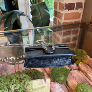 GUCCI Super Mini Dionysus Black Calfskin Leather Shoulder Bag
