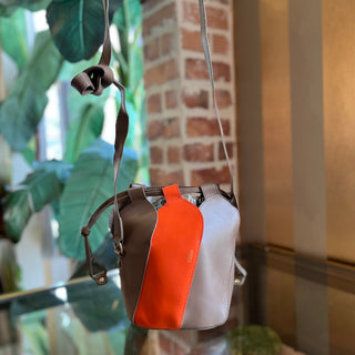 CHLOE Tulip Mini Taupe Orange Calfskin Leather Bucket Bag