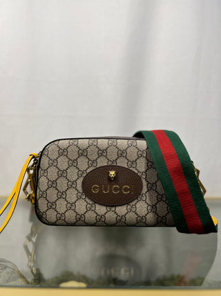 GUCCI Neo Vintage Beige Brown GG Supreme Monogram Web Shoulder Bag