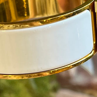 HERMES H Clic Clac White Enamel Yellow Gold Metal Bracelet
