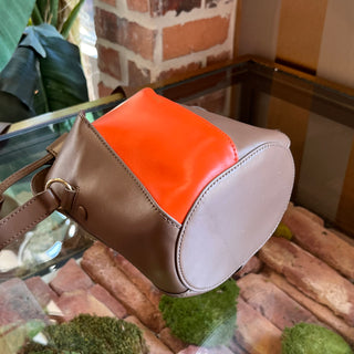 CHLOE Tulip Mini Taupe Orange Calfskin Leather Bucket Bag
