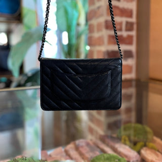 CHANEL So Black Reissue Chevron Wallet on Chain