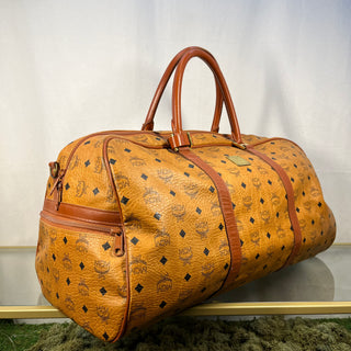 MCM Cognac Visetos Monogram Canvas Duffle Bag