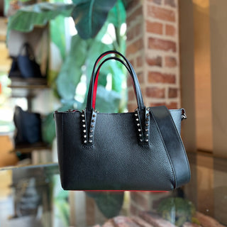 CHRISTIAN LOUBOUTIN Cabata Mini Black Grained Calfskin Studded Tote Bag