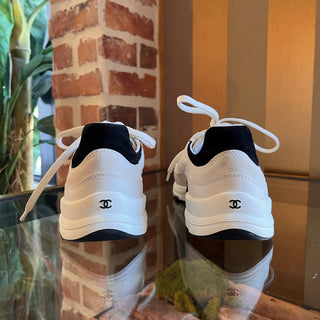 CHANEL White/Black CC Trainer Sneakers SZ 39 (US 9)
