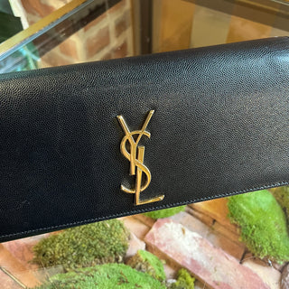 SAINT LAURENT Kate Black Grain de Poudre Leather Clutch