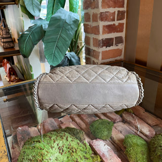 CHANEL Chain Around Gray Quilted Washed Lambskin Leather Hobo Bag