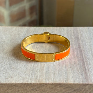 HERMES Hinge Cuff Enamel Bracelet Orange/Gold