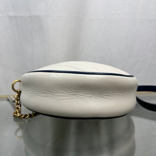 GUCCI Torchon Mini White Blue Azalea Calfskin Matelasse Diagonal GG Marmont Round Shoulder Bag