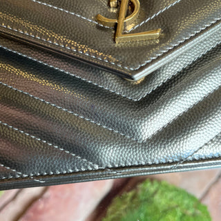 SAINT LAURENT Cassandre Wallet on Chain Pewter Matelassé Monogram Leather Bag