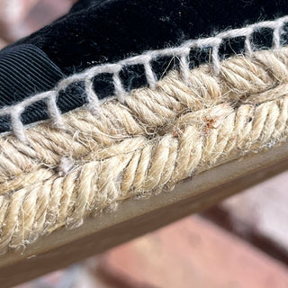CHANEL CC Black Velvet Grosgrain Espadrilles SZ 41 (US 11)