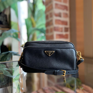 PRADA Double Zip Black Saffiano Leather Camera Bag