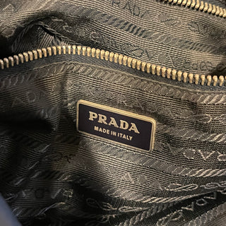 PRADA Navy Blue Nylon Embossed Leather Logo Hobo Bag
