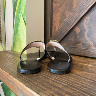 GUCCI Black Calfskin GG Marmont Thong Sandals SZ40.5(10.5US)