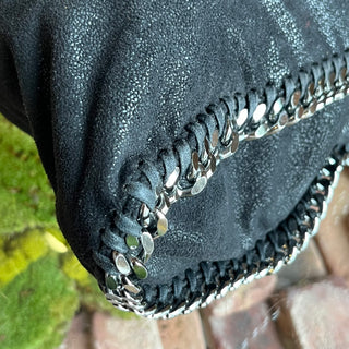 STELLA MCCARTNEY Falabella Black Vegan Grained Shaggy Deer Tote Bag