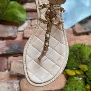 CHANEL Quilted CC Beige Lambskin Leather Sandals SZ 35 (US 5)