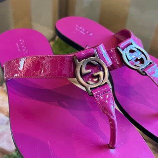 GUCCI Microguccissima Interlocking GG  Bright Bougainvillea Thong Sandals SZ38