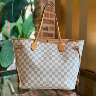 LOUIS VUITTON Neverfull MM White Damier Azur Canvas Tote Bag