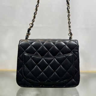 CHANEL Square Flap Mini Black Lambskin Quilted Shoulder Bag