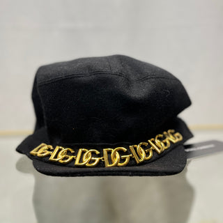 DOLCE&GABBANA Black Wool DG Logo Newsboy Cap SZ56