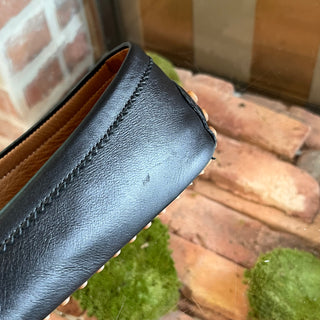 GUCCI Web Stripe Black Leather Driver Loafers SZ9(9.5US)