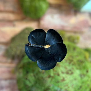 CHANEL Leather Camelia Brooch Pin