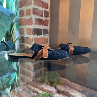 LOEWE Black Denim Grate Slip On Mules SZ 40 (US 10)