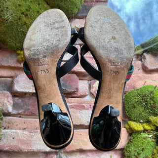 GUCCI Web Stripe Black Leather Sandals SZ 7.5