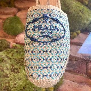 PRADA Blue Nastro Jacquard Embroidered Logo Slip On Espadrilles SZ 39 (US 9)