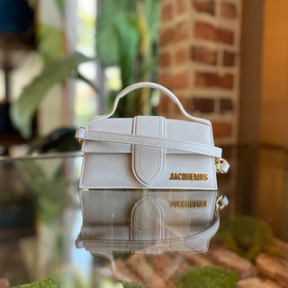 JACQUEMUS Le Bambino Small White Calfskin Leather Flap Bag