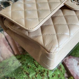 CHANEL Double Flap Classic Medium Beige Caviar Leather Shoulder Bag