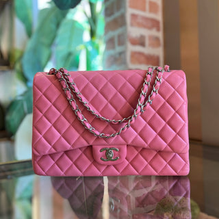 CHANEL Maxi Double Flap Pink Calfskin Leather Shoulder Bag