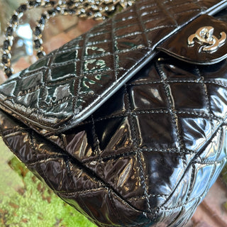 CHANEL Black Patent Leather Single Flap Shoulder Bag DIA311