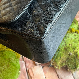CHANEL Double Flap Jumbo Black Caviar Leather Shoulder Bag