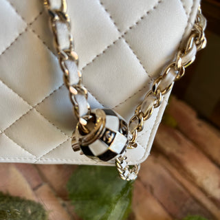 CHANEL Pearl Crush White Calfskin Wallet on Chain Crossbody Bag
